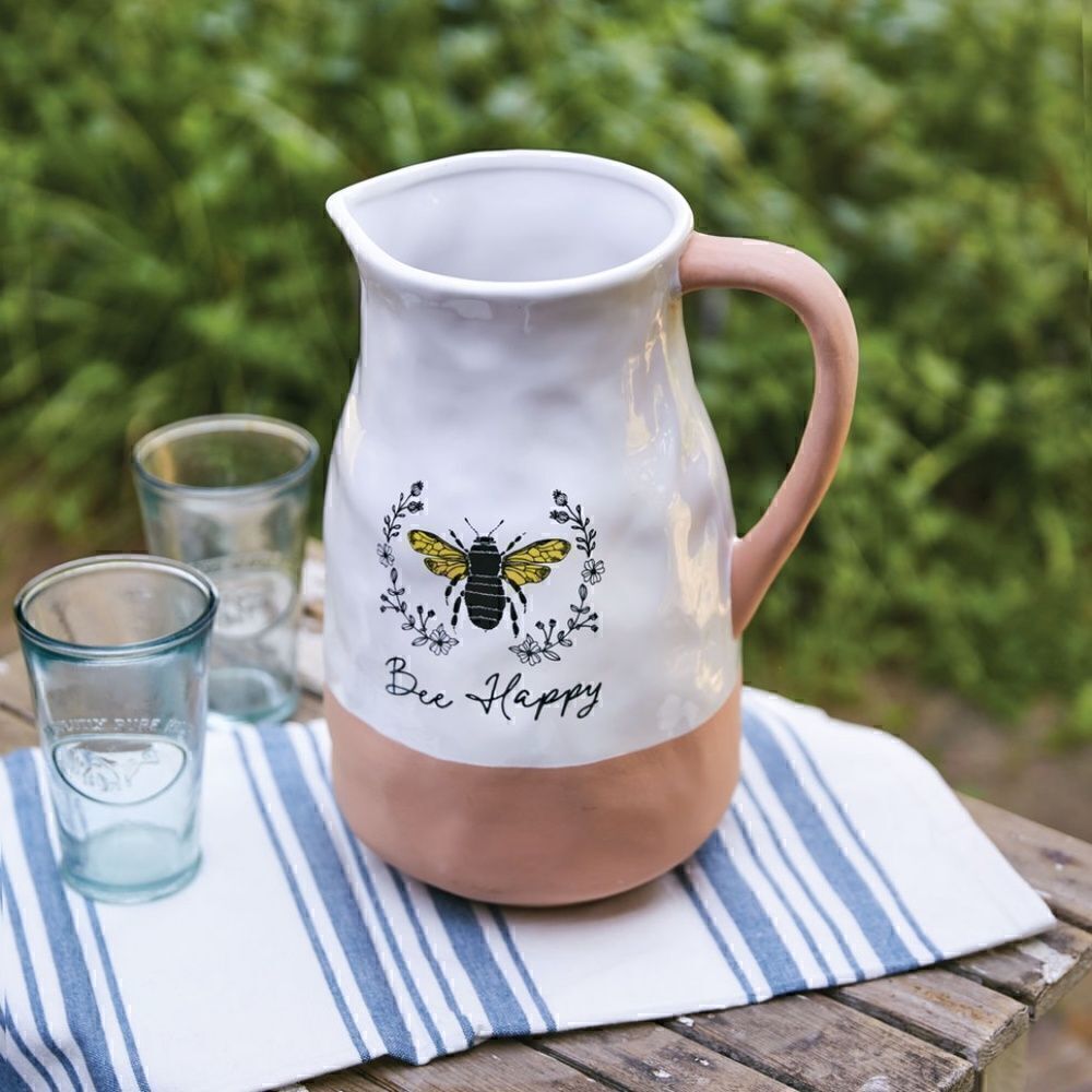 NEW! Beautiful and Trendy Buzzing Honey Bee Ceramic Water Pitcher Farmhouse Chic